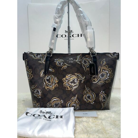 Coach Handbags - 🔥🎁NWT! Coach AVA Tote Handbag Metallic Tulips F77845 Msrp$378.00